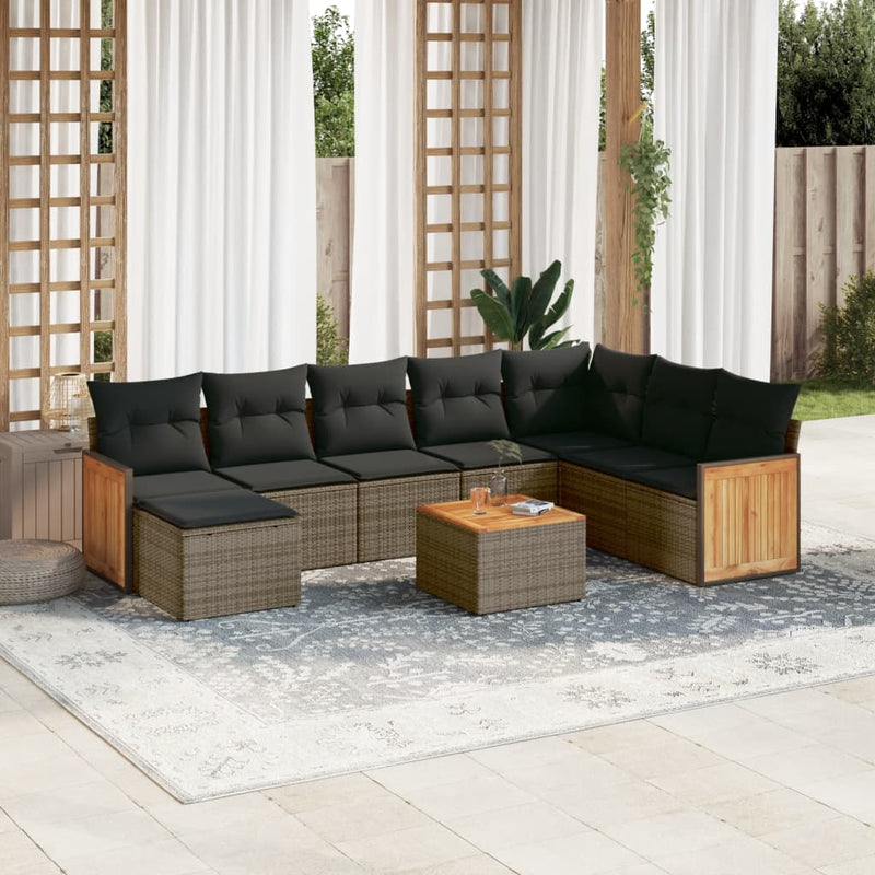 9 Piece Garden Sofa Set with Cushions Grey Poly Rattan Payday Deals