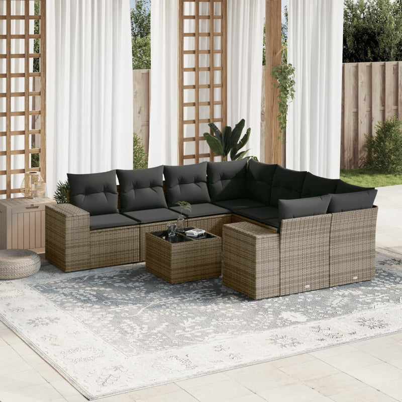 9 Piece Garden Sofa Set with Cushions Grey Poly Rattan Payday Deals