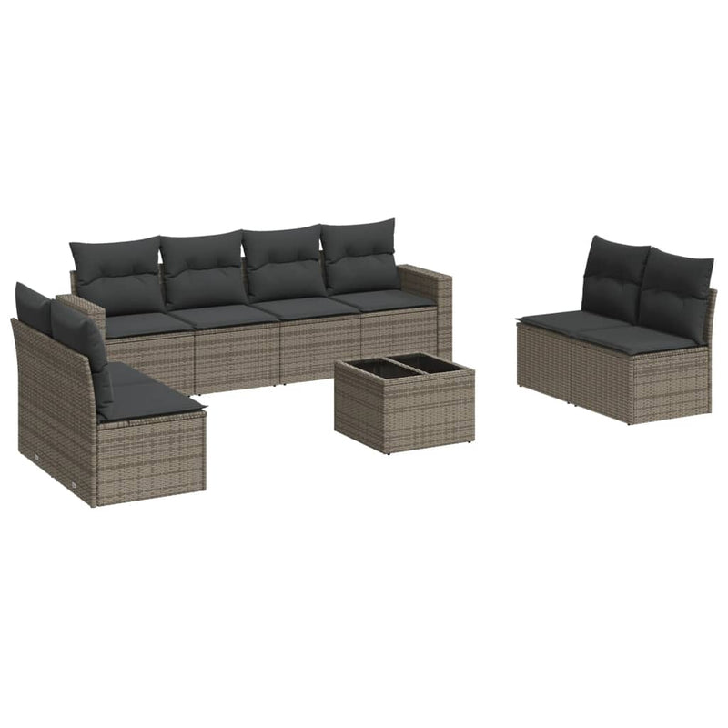 9 Piece Garden Sofa Set with Cushions Grey Poly Rattan Payday Deals