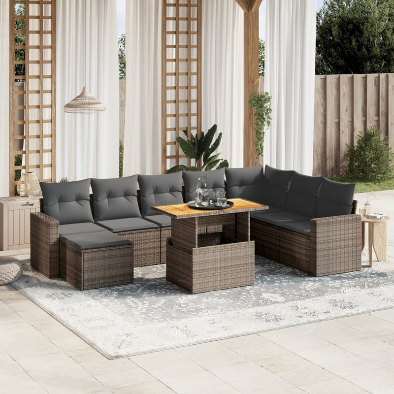 9 Piece Garden Sofa Set with Cushions Grey Poly Rattan Payday Deals