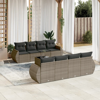 9 Piece Garden Sofa Set with Cushions Grey Poly Rattan