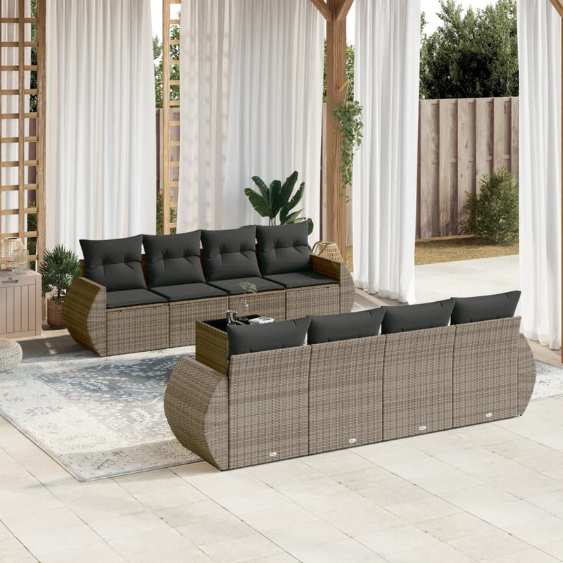 9 Piece Garden Sofa Set with Cushions Grey Poly Rattan Payday Deals