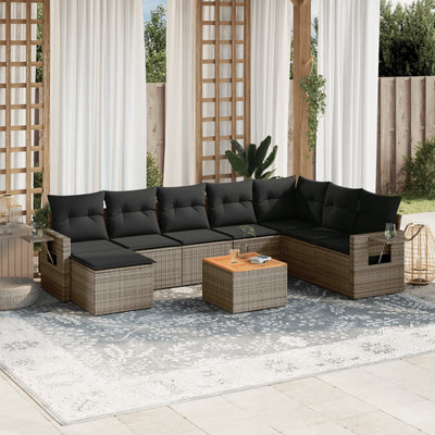 9 Piece Garden Sofa Set with Cushions Grey Poly Rattan