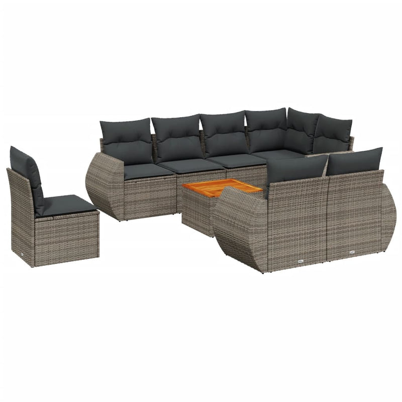 9 Piece Garden Sofa Set with Cushions Grey Poly Rattan Payday Deals