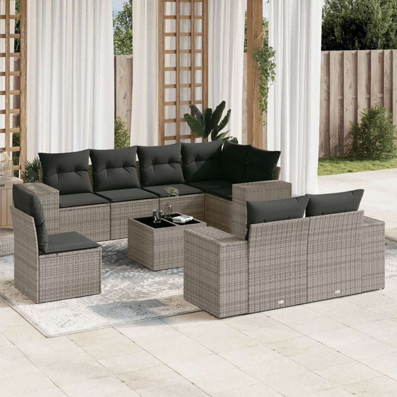 9 Piece Garden Sofa Set with Cushions Grey Poly Rattan Payday Deals