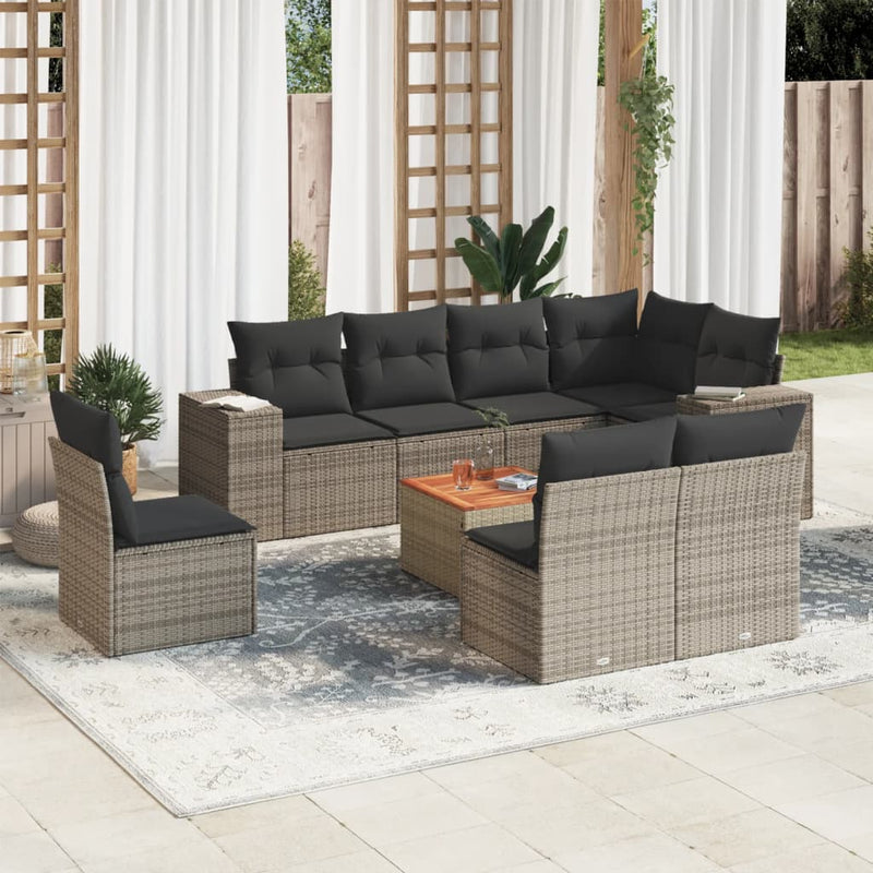 9 Piece Garden Sofa Set with Cushions Grey Poly Rattan Payday Deals