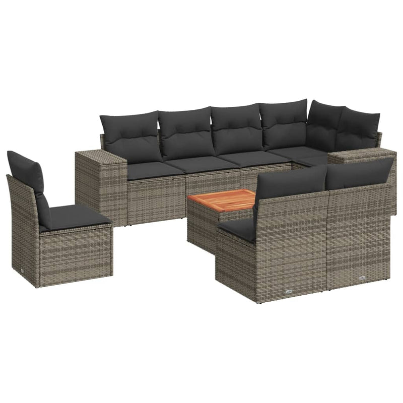 9 Piece Garden Sofa Set with Cushions Grey Poly Rattan Payday Deals