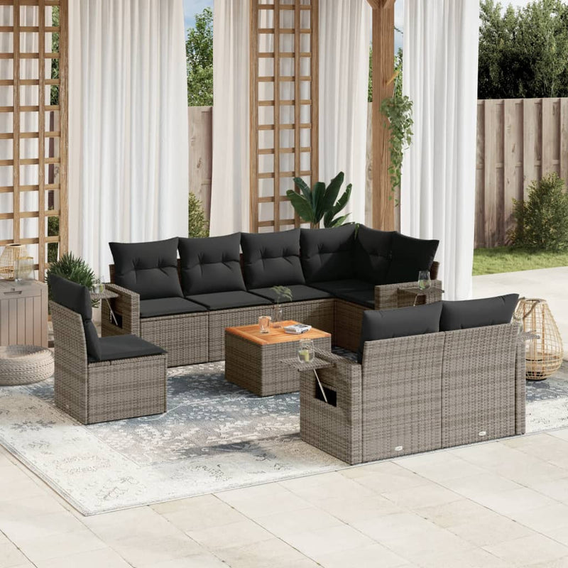 9 Piece Garden Sofa Set with Cushions Grey Poly Rattan Payday Deals