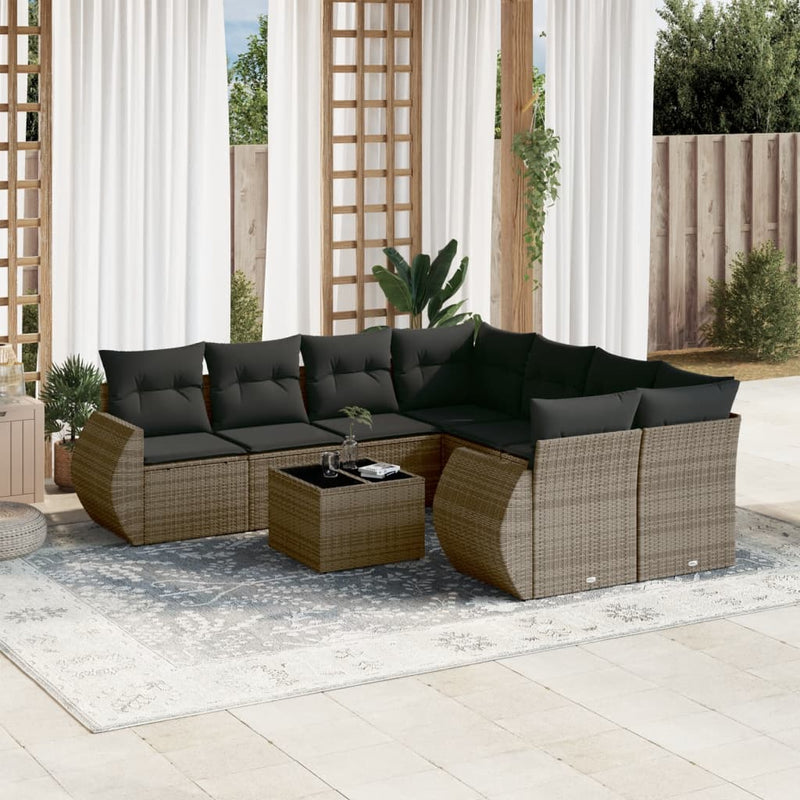 9 Piece Garden Sofa Set with Cushions Grey Poly Rattan Payday Deals