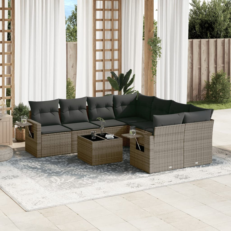 9 Piece Garden Sofa Set with Cushions Grey Poly Rattan Payday Deals