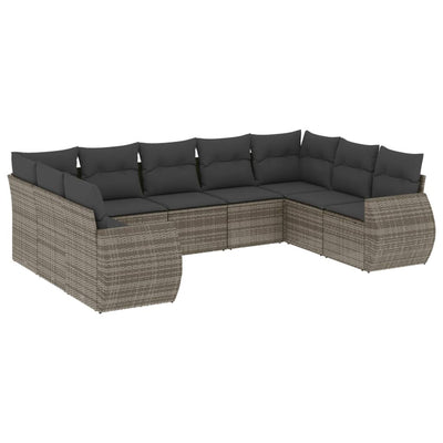 9 Piece Garden Sofa Set with Cushions Grey Poly Rattan Payday Deals