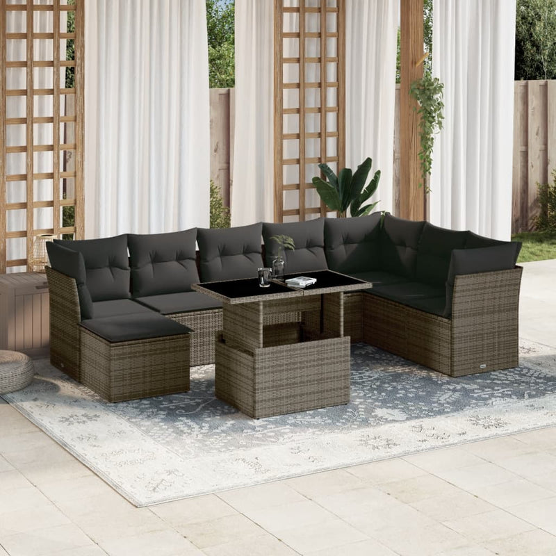 9 Piece Garden Sofa Set with Cushions Grey Poly Rattan Payday Deals