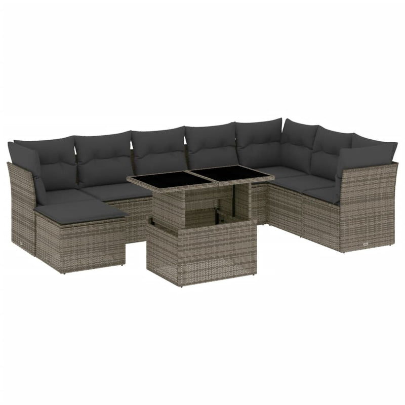 9 Piece Garden Sofa Set with Cushions Grey Poly Rattan Payday Deals