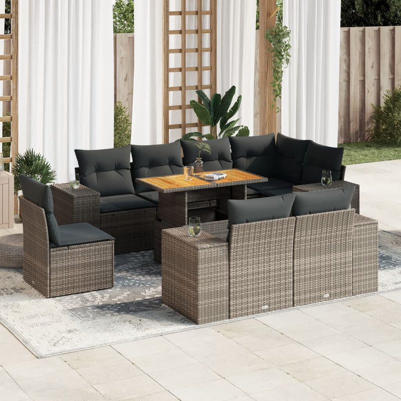 9 Piece Garden Sofa Set with Cushions Grey Poly Rattan Payday Deals