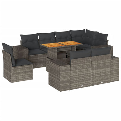 9 Piece Garden Sofa Set with Cushions Grey Poly Rattan Payday Deals