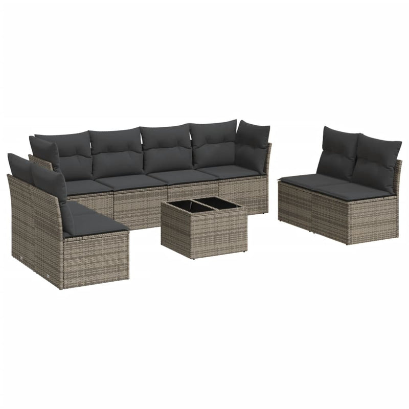 9 Piece Garden Sofa Set with Cushions Grey Poly Rattan Payday Deals