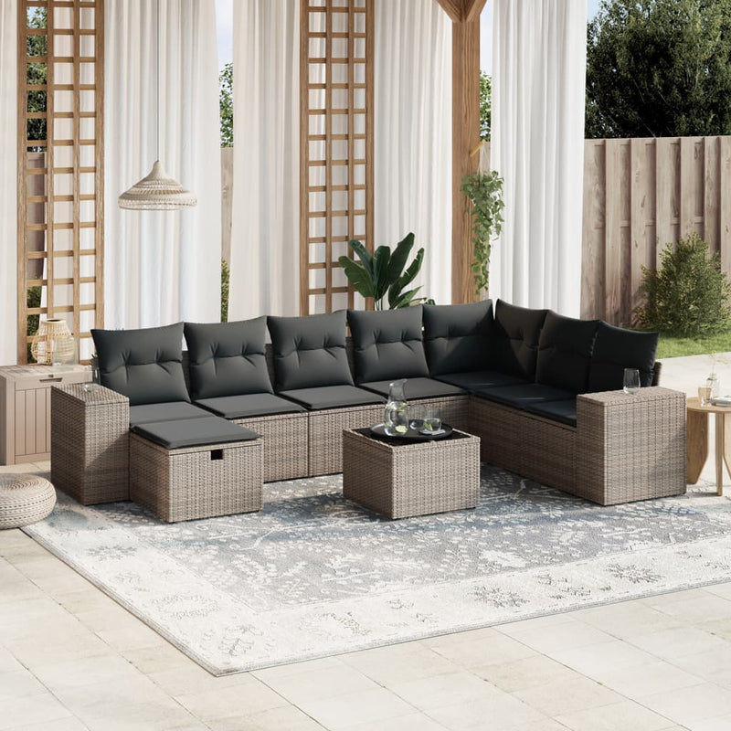 9 Piece Garden Sofa Set with Cushions Grey Poly Rattan Payday Deals