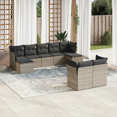 9 Piece Garden Sofa Set with Cushions Grey Poly Rattan