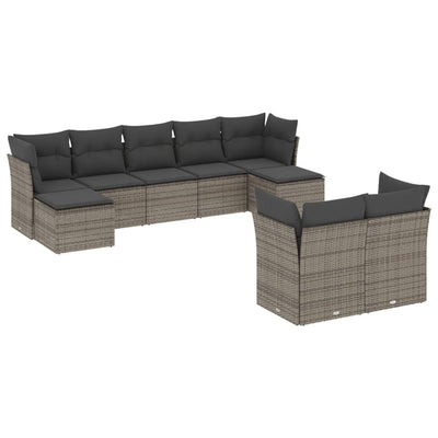 9 Piece Garden Sofa Set with Cushions Grey Poly Rattan Payday Deals