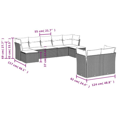 9 Piece Garden Sofa Set with Cushions Grey Poly Rattan Payday Deals