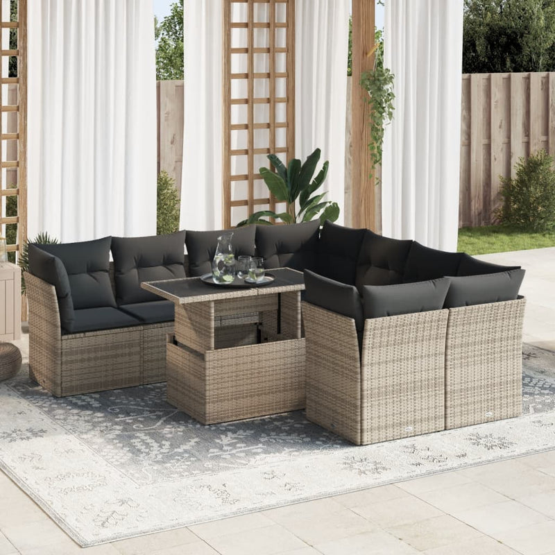 9 Piece Garden Sofa Set with Cushions Grey Poly Rattan Payday Deals