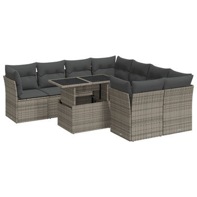 9 Piece Garden Sofa Set with Cushions Grey Poly Rattan Payday Deals