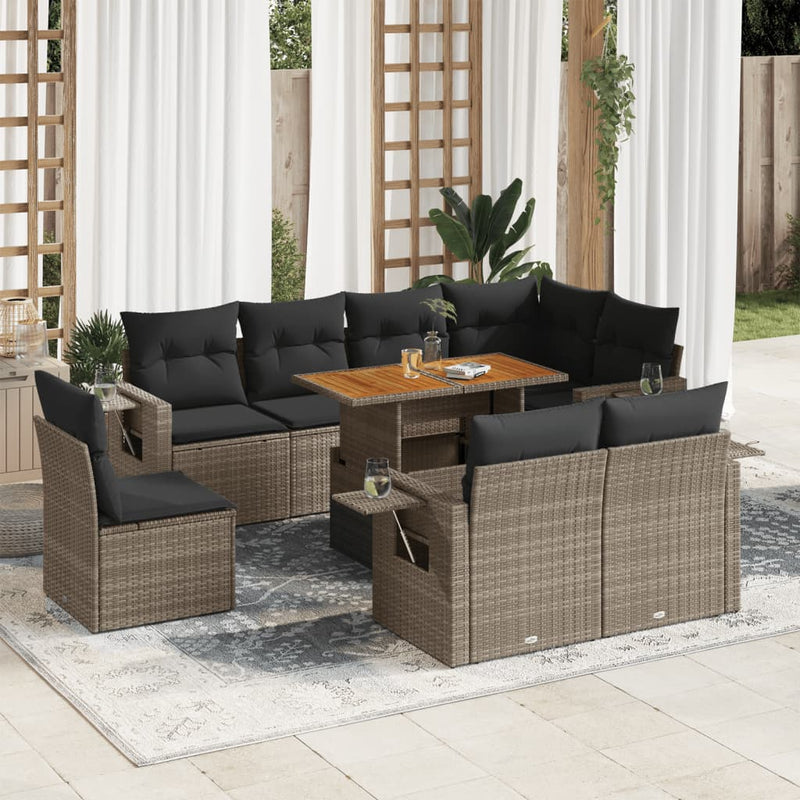 9 Piece Garden Sofa Set with Cushions Grey Poly Rattan Payday Deals