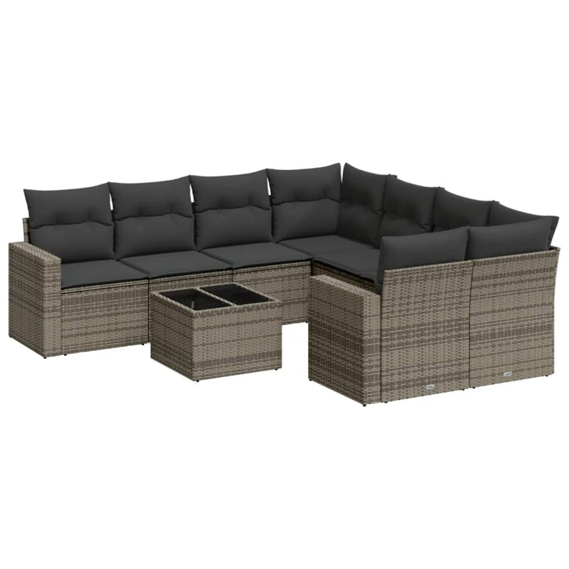 9 Piece Garden Sofa Set with Cushions Grey Poly Rattan Payday Deals