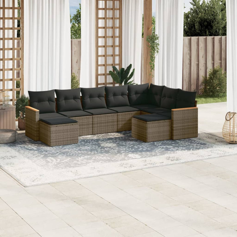 9 Piece Garden Sofa Set with Cushions Grey Poly Rattan Payday Deals