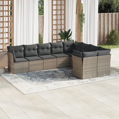 9 Piece Garden Sofa Set with Cushions Grey Poly Rattan