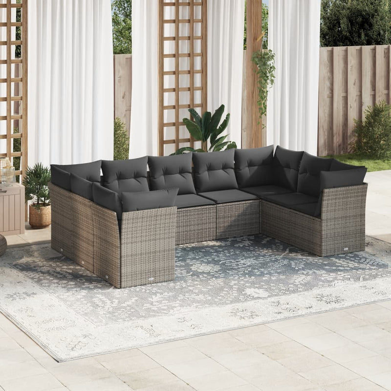 9 Piece Garden Sofa Set with Cushions Grey Poly Rattan Payday Deals