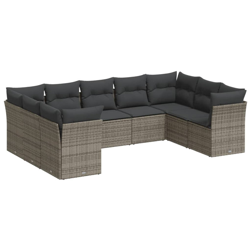 9 Piece Garden Sofa Set with Cushions Grey Poly Rattan Payday Deals