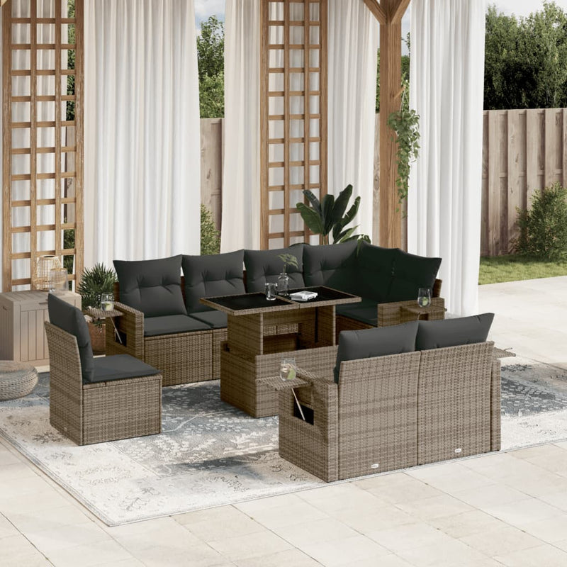 9 Piece Garden Sofa Set with Cushions Grey Poly Rattan Payday Deals