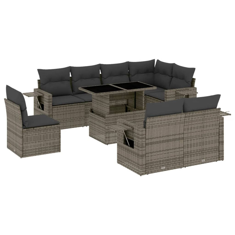 9 Piece Garden Sofa Set with Cushions Grey Poly Rattan Payday Deals