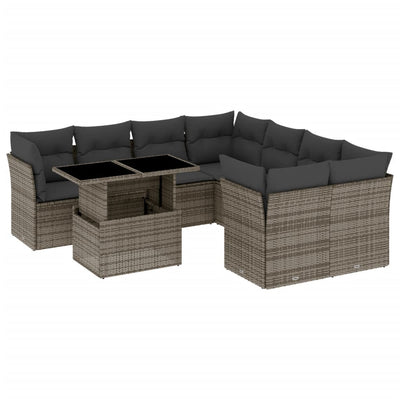 9 Piece Garden Sofa Set with Cushions Grey Poly Rattan Payday Deals