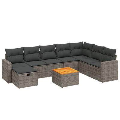 9 Piece Garden Sofa Set with Cushions Grey Poly Rattan Payday Deals