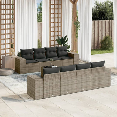 9 Piece Garden Sofa Set with Cushions Grey Poly Rattan