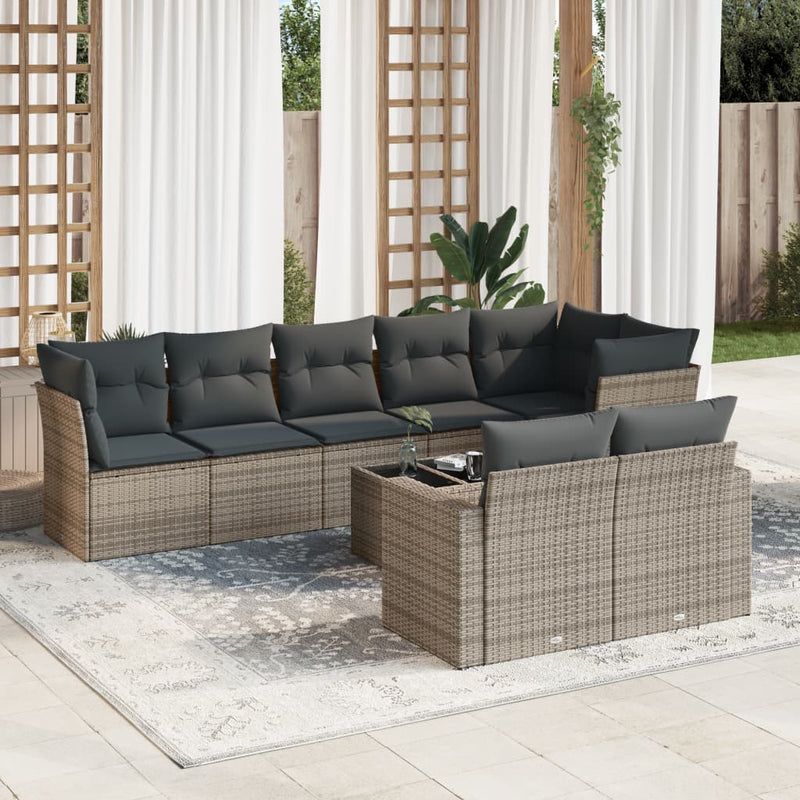 9 Piece Garden Sofa Set with Cushions Grey Poly Rattan Payday Deals