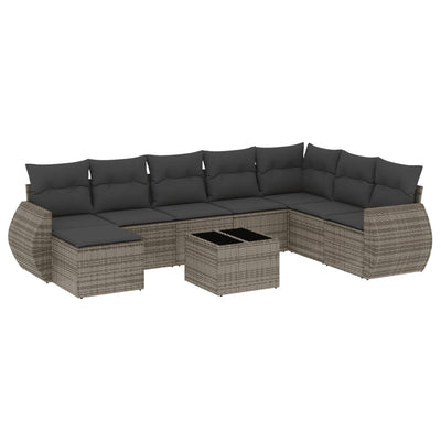 9 Piece Garden Sofa Set with Cushions Grey Poly Rattan Payday Deals