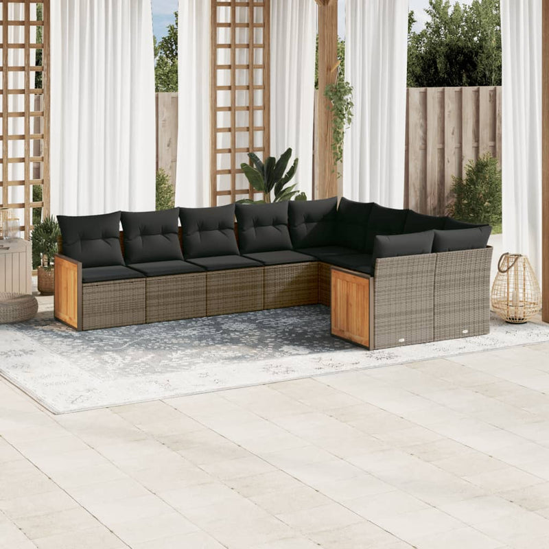 9 Piece Garden Sofa Set with Cushions Grey Poly Rattan Payday Deals