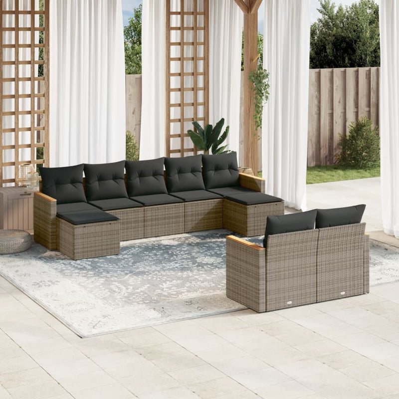 9 Piece Garden Sofa Set with Cushions Grey Poly Rattan Payday Deals