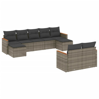 9 Piece Garden Sofa Set with Cushions Grey Poly Rattan Payday Deals