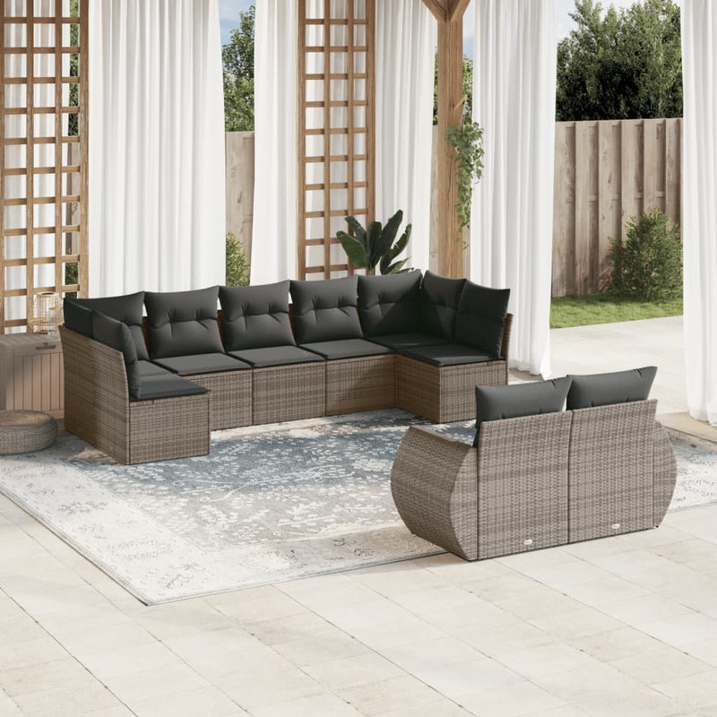 9 Piece Garden Sofa Set with Cushions Grey Poly Rattan Payday Deals