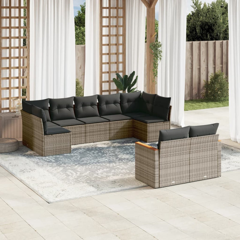 9 Piece Garden Sofa Set with Cushions Grey Poly Rattan Payday Deals