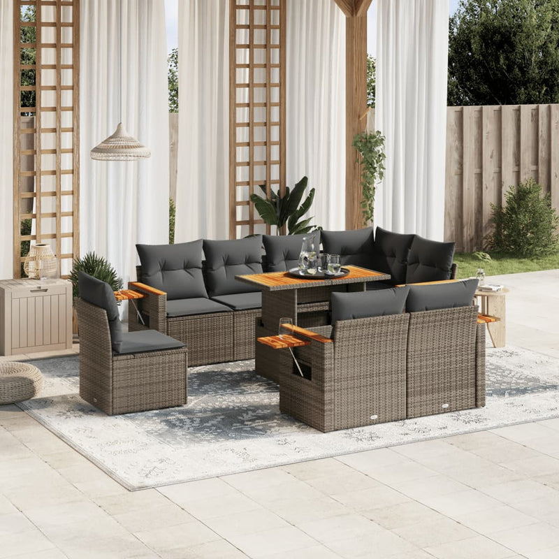 9 Piece Garden Sofa Set with Cushions Grey Poly Rattan Payday Deals