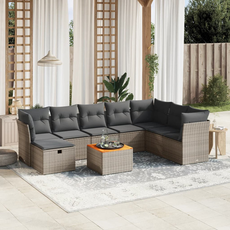 9 Piece Garden Sofa Set with Cushions Grey Poly Rattan Payday Deals