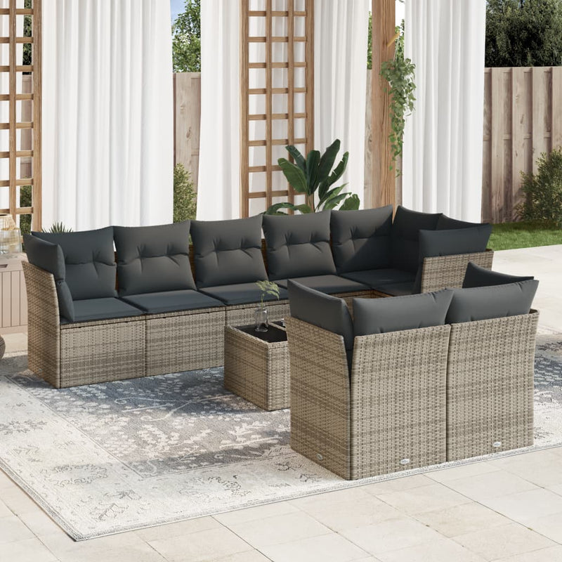 9 Piece Garden Sofa Set with Cushions Grey Poly Rattan Payday Deals