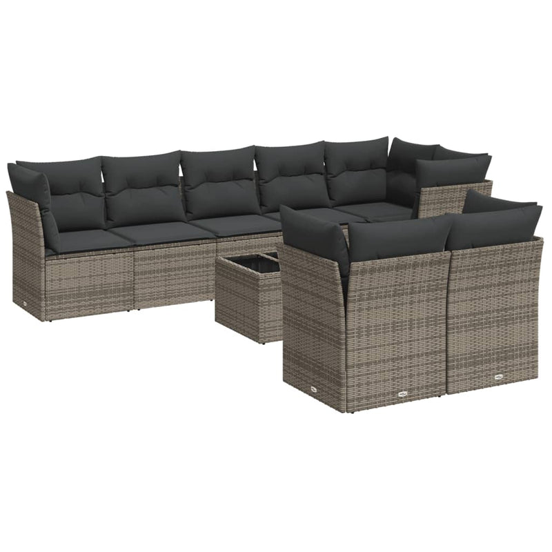 9 Piece Garden Sofa Set with Cushions Grey Poly Rattan Payday Deals