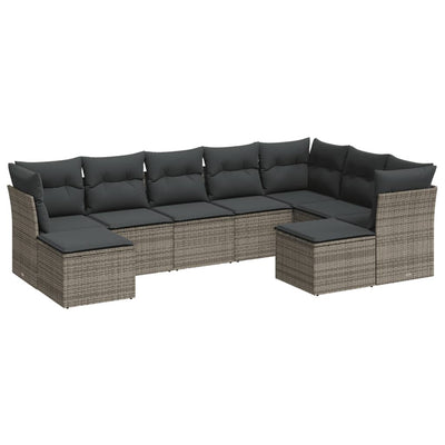 9 Piece Garden Sofa Set with Cushions Grey Poly Rattan Payday Deals