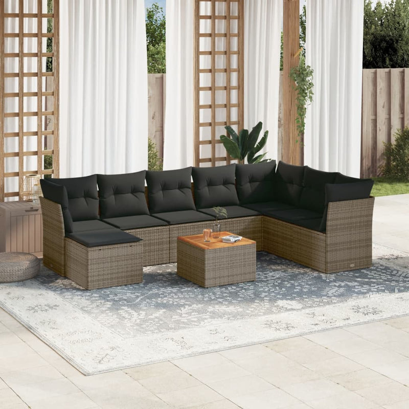 9 Piece Garden Sofa Set with Cushions Grey Poly Rattan Payday Deals